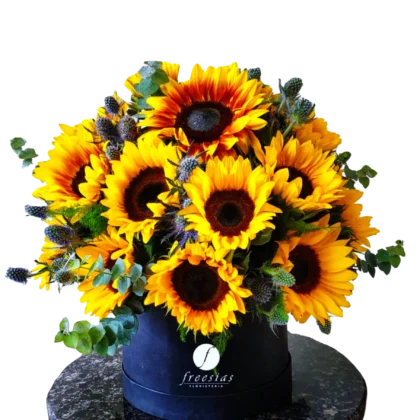 Arreglo floral de girasoles en caja premium - Sol de Otoño