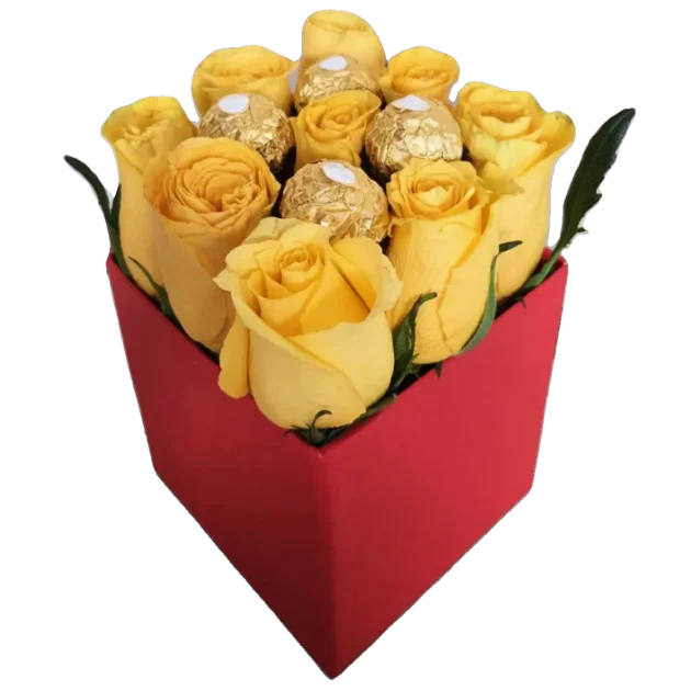 Box de Rosas Amarillas y Ferrero Rocher - Dulce Elegancia